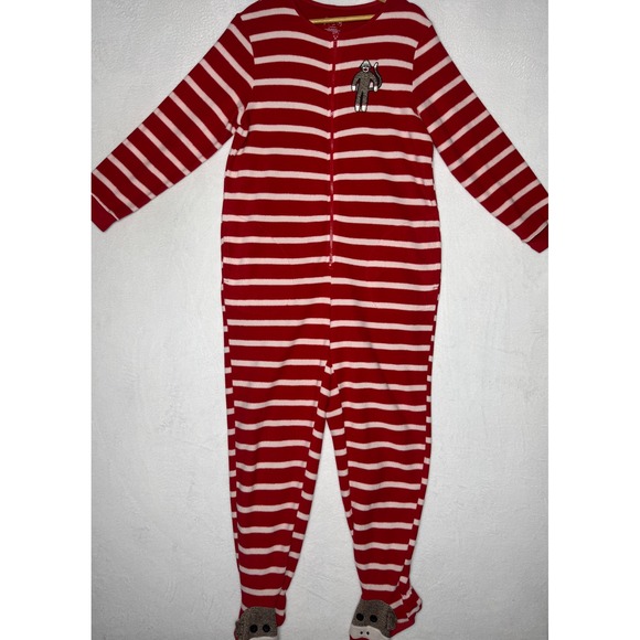 Nick & Nora Other - Nick & Nora Sock Monkey Footed One Piece Pajamas Small‎ Red White Striped Fleece